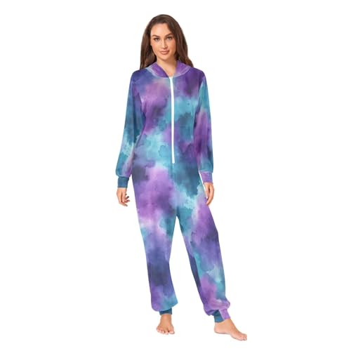 Pyjama une pièce aquarelle violet et sarcelle en maille respirante