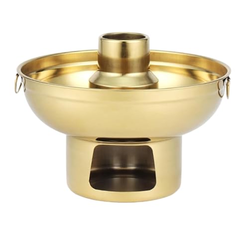 INUUXLG Beijing Copper Hot Pot,Chinese Style Hot Pot,Hot Pot Chinese Copper Hot Pot Stainless Steel Dry Ice Hot Pot Cookware Portable (20cm) ()