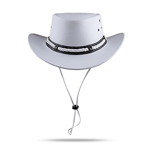 HADZAM Wasserfester Unisex-Cowboyhut aus Leder im australischen Stil für Damen und Herren, Western-Stil, Outback-Lederhut für Regen, Weiss/opulenter Garten, X-Large