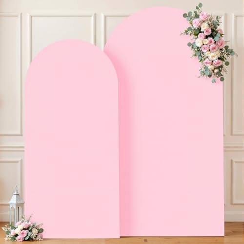 Image of Pink Photo Arch Backdrop Cover Set of 2 for Baby Shower Party 7.2ft and 6ft Arch Covers Stretchy Backdrop Spandex Arch Stand Covers for Girls Birthday Wedding Bridal Shower Background Decorations