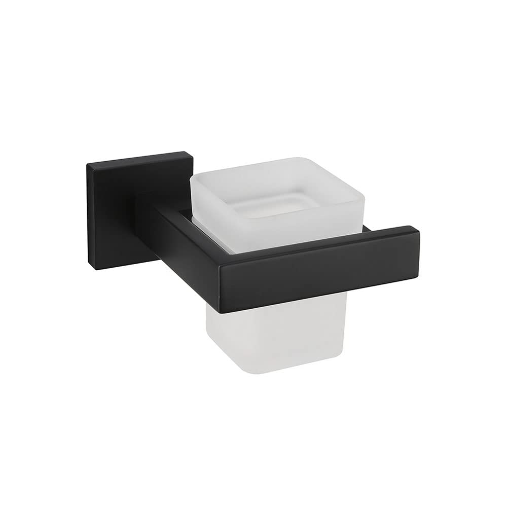 Portacepillos de Dientes, Organizador Colgante for cepillos eléctricos, Soporte Acero Inoxidable Negro Mate, Juego Vasos Cuadrados Pasta