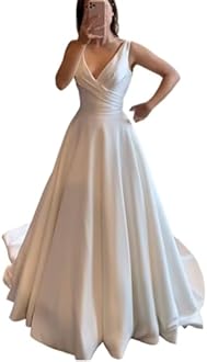 Miao Duo Women's White Plus Size Bridal Gown Satin Sleeveless Wedding Dress for Women White 24W