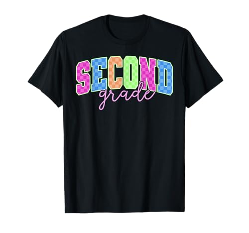 Back to School Neon Checkered Second Grade, Colorful Teacher T-Shirt