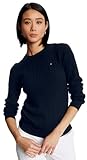Tommy Hilfiger - Suéteres de punto redondo con logotipo de la bandera para mujer, colección 2025, Desert Sky Navy,...