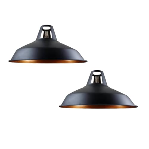 2 Pack Retro Modern Metal Lamp Shades Black Gold Inner 30cm Ceiling Light Shades Easy Fit Lampshades for Vintage Industrial Pendant Lights Bedroom Kitchen bathroom Antique Shade Hanging Light Shade