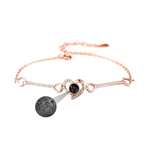 Xtyggoi Personalized Photo Projection Bracelet Custom Heart Pendant I Love You Bracelets Memorial Jewelry for Women Men Friend