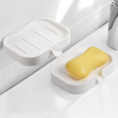 2 Pack Plastic Soap Dish with Drain, Dual-use Soap Holder for Shower Wall, Bar Soap Saver Self-draining for Bathroom, Shower, Kitchen Sink, Bath Tub (White)