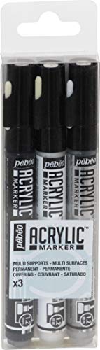 PEBEO MARKERS 3/PKG BLK/WHT/SI, Black, White & Silver