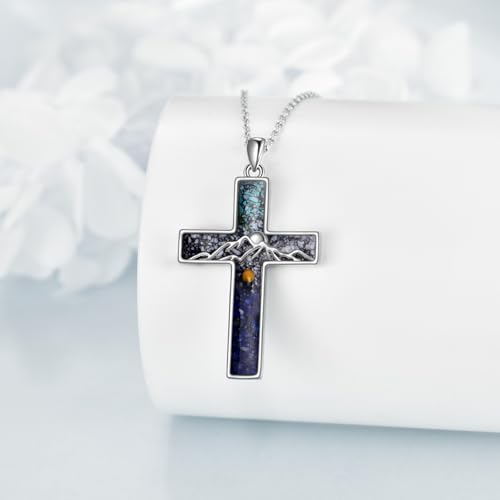 YFN Cross Necklace Sterling Silver Mountain and Ocean Pendant Religious Jewelry Gifts for Women Men2