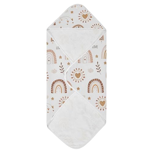 Image of Burbuja Boho Rainbow Baby Bath Towel - Soft Absorbent Muslin Cotton Hooded Towel for Newborn Infant Toddler, 30x30 in