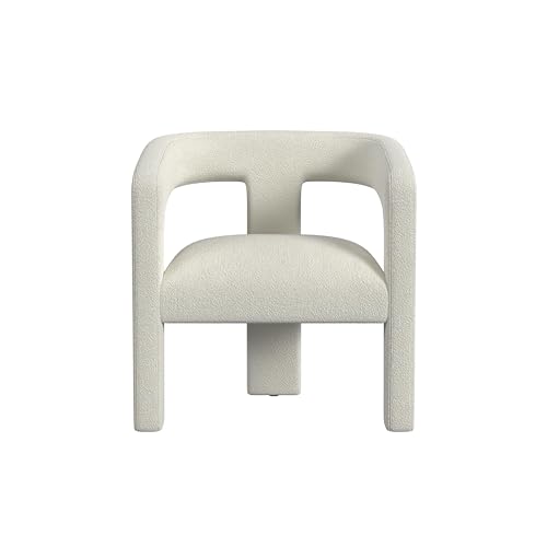 Image of Homepop Home Decor | Upholstered Barrel Accent Chair | Accent Chairs for Living Room & Bedroom | Decorative Home Furniture - White Boucle