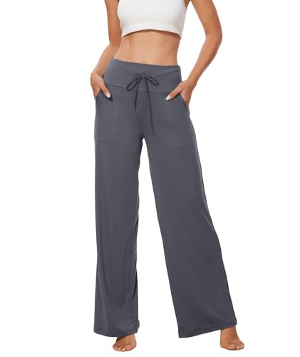 Image of ZOOSIXX Soft Black Pajama Pants for Women, Wide Leg Pants Woman Flowy Comfy Casual Lounge Yoga Capri Pants 22 inch / 30 inch