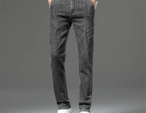 Men Stretch Jeans High Waist Versatile Straight Leg Denim Pants Printed Loose Fit Casual Trousers2