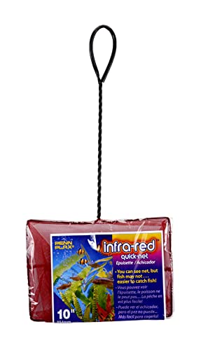 Image of PENN-PLAX Infra-Red Quick-Net Aquarium Fish Net - Red Color for Invisibility - Durable, Strong, and Safe - 10 inch x 7 inch Net - 10 inch Handle