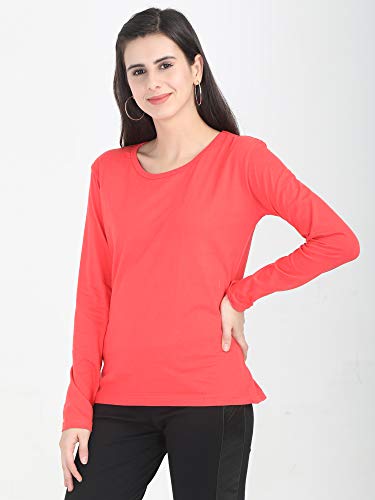 Image of FLEXIMAA Women's Cotton Plain Round Neck Full Sleeve T-Shirt