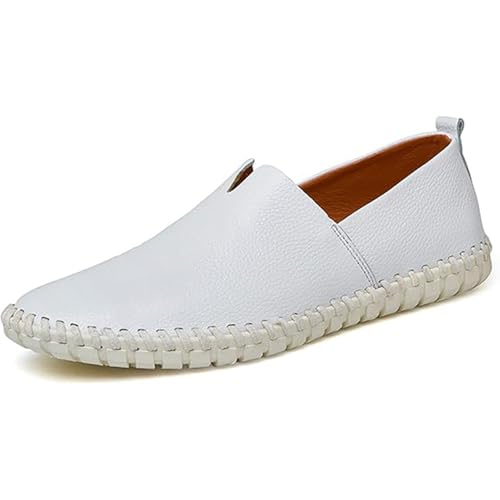 Men's Genuine Leather Slip-On Loafers Handmade Perforated Breathable Casual Driving Shoes