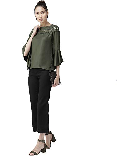 Image of Style Quotient Women Solid Olive Viscose Rayon smart Casual top