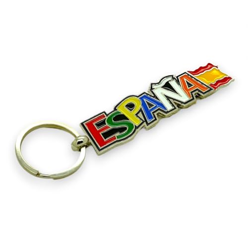 BDM Originaler Schlüsselanhänger aus Metall mit Gravur von Spanien in Buchstaben Nationalflagge, für Männer oder Frauen.