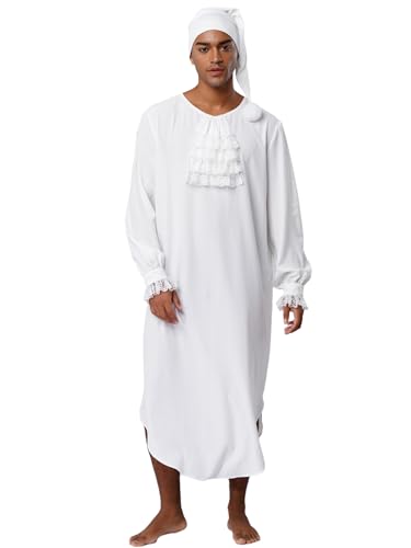 iiniim Mens Pajama Soft Loose Victorian Long Sleeve Nightgown with Sleeping Cap Sleepwear Nightwear