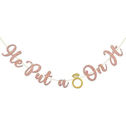 INNORU He Put a Ring on it Banner, Funny Engagement Party Decorations, Bridal Shower, Wedding Party, Hen Night Bachelorette Party Supplies Rose Gold Glitter Cover