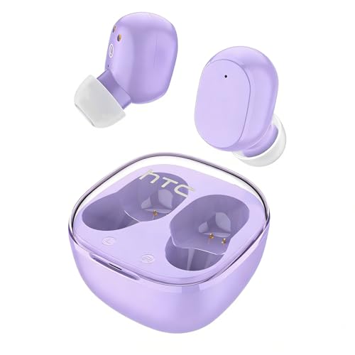 HTC True Wireless Earbuds 6 Bluetooth 5.3 in Ear Stereo Headphones Touch Control with Built-in Microphone, Wireless Noise Cancelling Earbuds 22H Playtime with Charging Case for Android and iOS- Pink