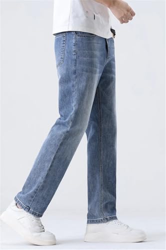 Men Loose Straight Leg Jeans Comfort Thin Stretch Cotton Blend Moisture-Wicking Casual Trousers for Daily Wear3