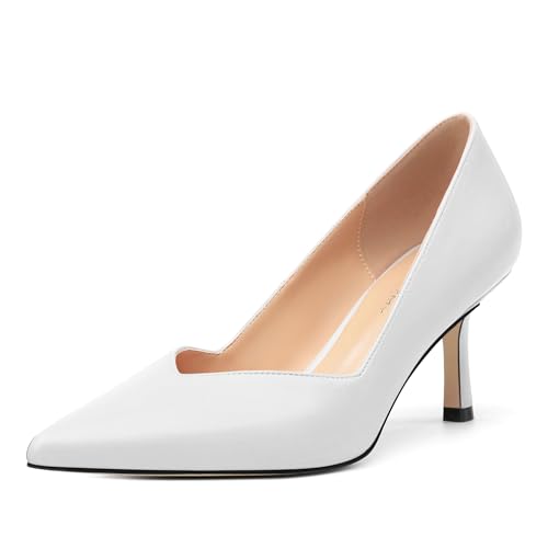 Image of Women Pointed Closed Toe 2.5 Inch Kitten Heel Slip On Pumps | Elegant Comfort Formal Dress Footwear, Versatile Ladies Shoes For Office Wedding Party Evening Daily Occasions