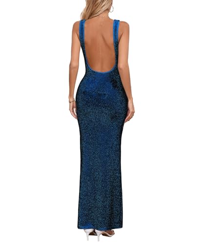 Image of Women's Sexy Backless U Neck Stretchy Bodycon Long Dress