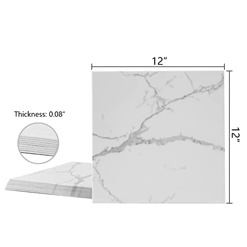 10-Sheet White Marble Backsplash Peel And Stick Flooe Tile,Back Splashes For Kitchens,Vinyl Shower Tile,12"X12",9.7Sq.ft. #TOP7