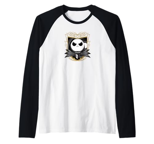 Disney Ornate Jack Skellington Raglan Baseball Tee haut manche 3/4 homme femme noir