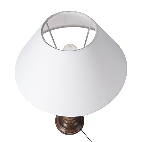 Image of Homesake Handcrafted Wooden Table Lamp for Bedroom & Living Room | Decorative Bedside Reading Lamp with Fabric Shade, E27 Holder | Bulb Included | Black Floral Carved Base for Home Decor, White Cone