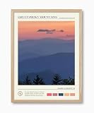 HesenDot Natural OAK Wood Great Smoky Mountains Framed Wall Art,12x16in Mountain Sunrise Landscape Canvas Wall Print,Classic Scenic Nature Wall Decor for Living Room Bedroom Office Gallery, Set of 1