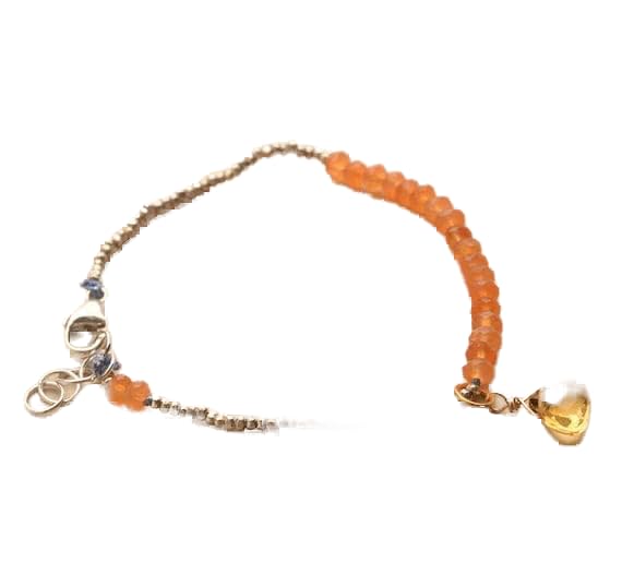 Bracelet citrine cornaline 4mm gourmette argent sterling unisexe