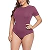 POSESHE-Womens-Plus-Size-Crew-Neck-Round-Neck-Short-Sleeves-Slim-Fit-Casual-Basic-Extender-Bodysuit-Daily-Jumpsuit-T-Shirts POSESHE Women's Plus Size Summer Round Neck Short Sleeve T Shirts Basic Bodysuits Mauve XX-Large