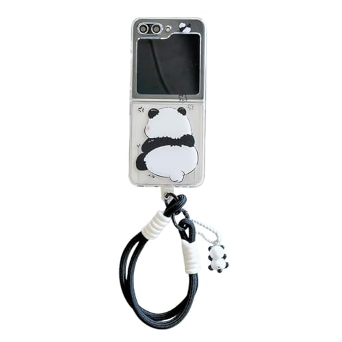 GULVQYF Schutzhülle für Samsung Galaxy Z Flip 6, niedlicher Cartoon-Panda-Druck, lustiges Kawaii-Design, Galaxy Z Flip 6, Handyhülle mit Handgelenkseil, für Mädchen und Jungen (Rückseite des Panda)