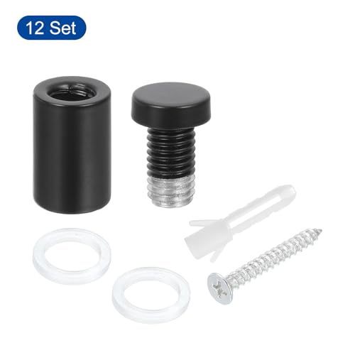 Image of uxcell 12 Pcs Standoff Screws, 5 /8 inch x 1.18 inch Stainless Steel Advertising Screws Wall Standoff Mounts Hardware for Acrylic Picture Frame Glass Signs Hanging, Black