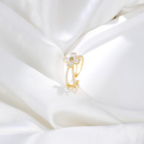 Kokoma Chic Lily Flower Ring for Women Cubic Zirconia Cross Statement Ring Floral Promise Engagement Rings Adjustable Finger Band Rings4