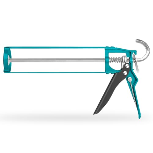 TOTAL - Pistola Aplicador de Silicona - Longitud de 230 mm - Plato de Empuje Doble - Mango Ergonómico de Aluminio - Acero - Resistente a la Corrosión