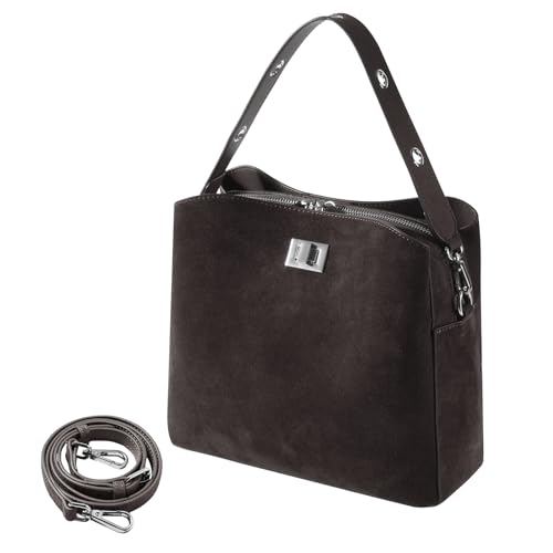 Image of Genuine Leather Suede Bags for Women, Vintage Handbag Purse Suede Hobo Bag Slouchy Bag Shoulder Crossbody Bag