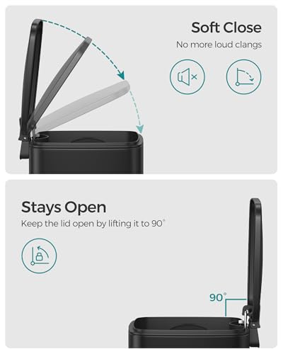 SONGMICS Kitchen Bin, 1.6-Gallon (6 L) Trash Bin, Steel Pedal Bin, with Inner Bucket, Soft Close and Stays Open, Ink Black LTB590B0602 - Image 4