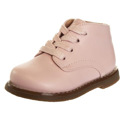 Josmo Baby Boys Girls Unisex Walking Shoes First Step Walker - Lightweight Synthetic Dress Boots Non-Slip Bottom High top - Pink (Size 3.5 Infant)