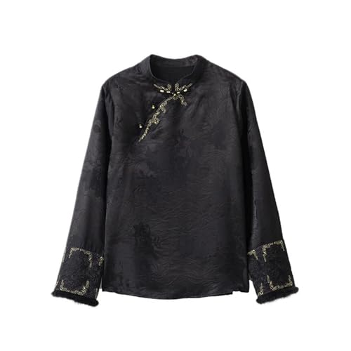 Chemise noire rétro pour femmes élégante et fluide de style vintage
