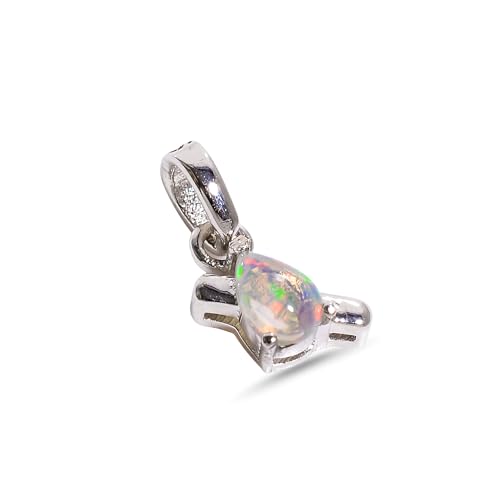 Pendentif en opale éthiopienne blanche naturelle et argent 925 cabochon poire