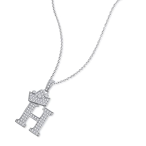 Jiarui 925 Sterling Silver Initial Letter A-Z Pendant White Gold Plated Crown Initial Pendant Necklace For Women With Micro Pave Setting Cubic Zirconia Cable Chain 18"+2" Adjustable #TOP1