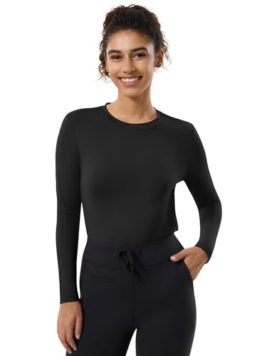 QBK Underscrub Long Sleeve Women - Stretch Scrub Undershirts（Black，L）