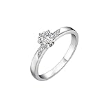 Whoiy Anillo de diamante de 0,3 quilates para mujer, oro blanco, solitario, anillos de boda, anillos de boda, anillos de boda de oro real para mujeres, Metal precioso Piedras preci, Diamante