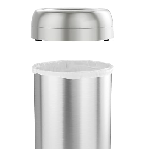 Image of iTouchless 13 Gallon Open Top Kitchen Trash Can Recycling Bin with Wheels and Double Odor Filters, Round Commercial Stainless Steel 50 Liter Trashcan for Home Office Work Bedroom Livingroom Garage