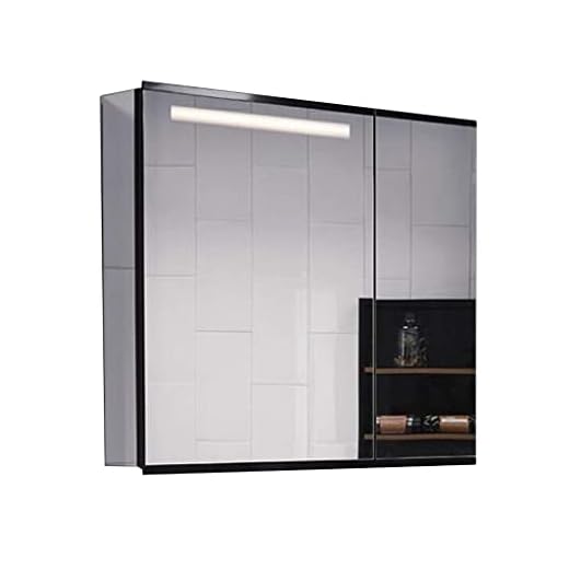 Badrumsskåp Dubbla Spegeldörrar Väggmonterad Förvaringsorganisation, Hylla Medicinskåp Creative Ldf Upplyst Badrumsspegelskåp Med Förstoringsglas Hårtorkfäste