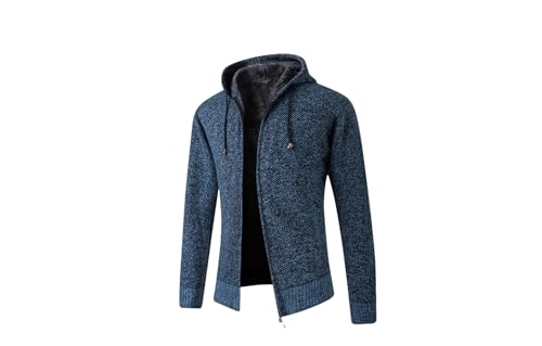 Mens Hooded Collar Warm Cardigan Sweaters Slim Fit Long Sleeve Hooded Sweaters Pockets