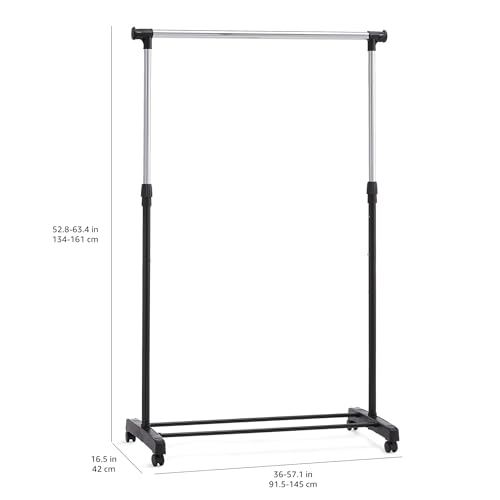 Amazon Basics Kleiderstange mit Rollen, Chrom, (91.5-145) x 42 x (134-161) cm (L x W x H)